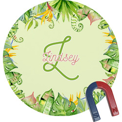 Tropical Leaves Border Round Fridge Magnet (Personalized)