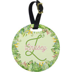 Tropical Leaves Border Plastic Luggage Tag - Round (Personalized)