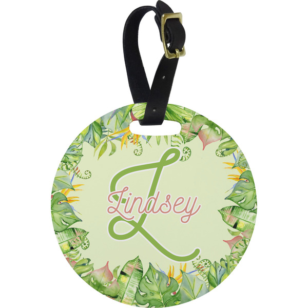 Custom Tropical Leaves Border Plastic Luggage Tag - Round (Personalized)
