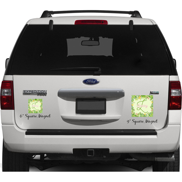 Tropical Leaves Border Personalized Square Car Magnets on Ford Explorer