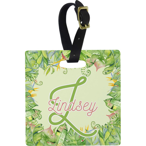 Tropical Leaves Border Personalized Square Luggage Tag
