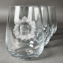 Tropical Leaves Border Stemless Wine Glasses (Set of 4) (Personalized)