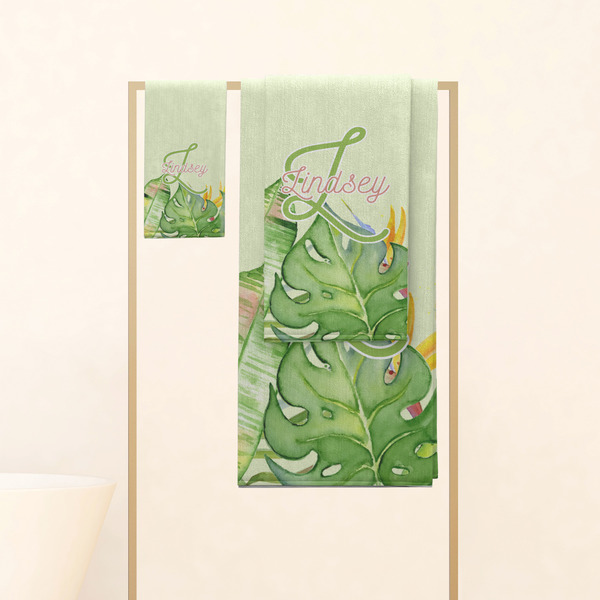 Tropical Leaves Border Personalized Towel Set