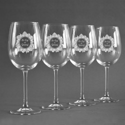 Tropical Leaves Border Wine Glasses (Set of 4) (Personalized)