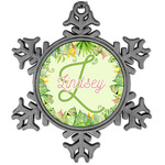 Tropical Leaves Border Vintage Snowflake Ornament (Personalized)