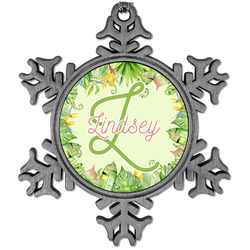 Tropical Leaves Border Vintage Snowflake Ornament (Personalized)