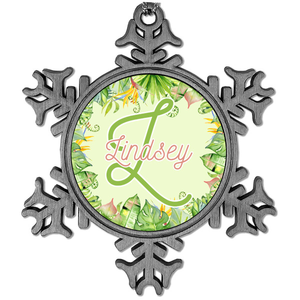 Custom Tropical Leaves Border Vintage Snowflake Ornament (Personalized)