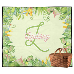 Tropical Leaves Border Outdoor Picnic Blanket (Personalized)