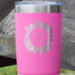 Tropical Leaves Border 20 oz Stainless Steel Tumbler - Pink - Double Sided (Personalized)