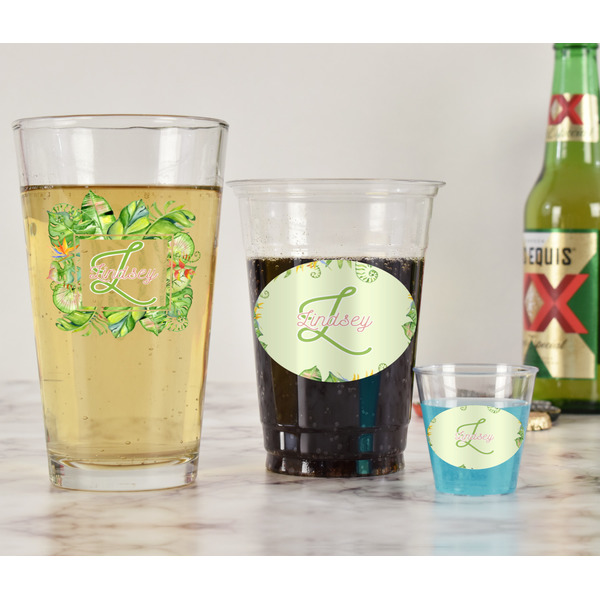 Tropical Leaves Border Pint Glass - Two Content - In Context