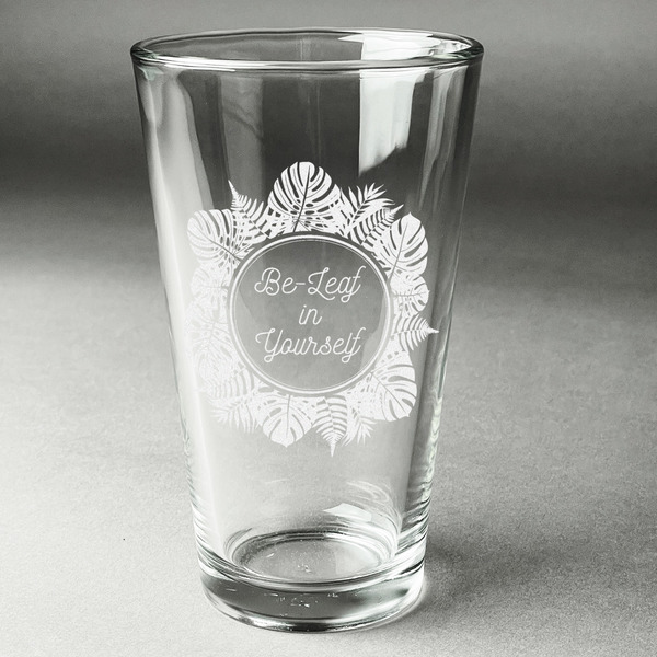 Custom Tropical Leaves Border Pint Glass - Engraved (Personalized)