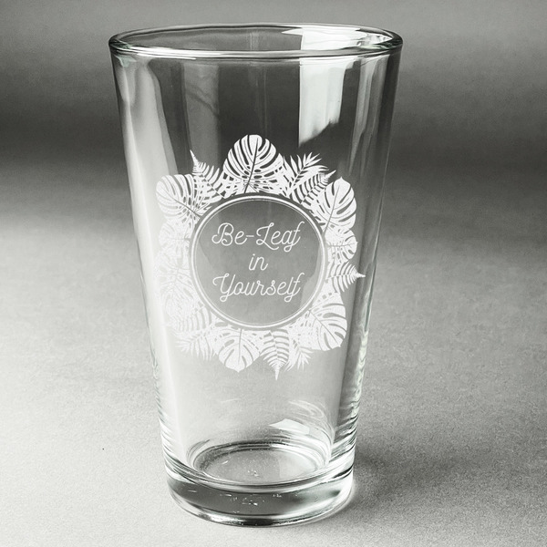 Custom Tropical Leaves Border Pint Glass - Engraved (Single) (Personalized)