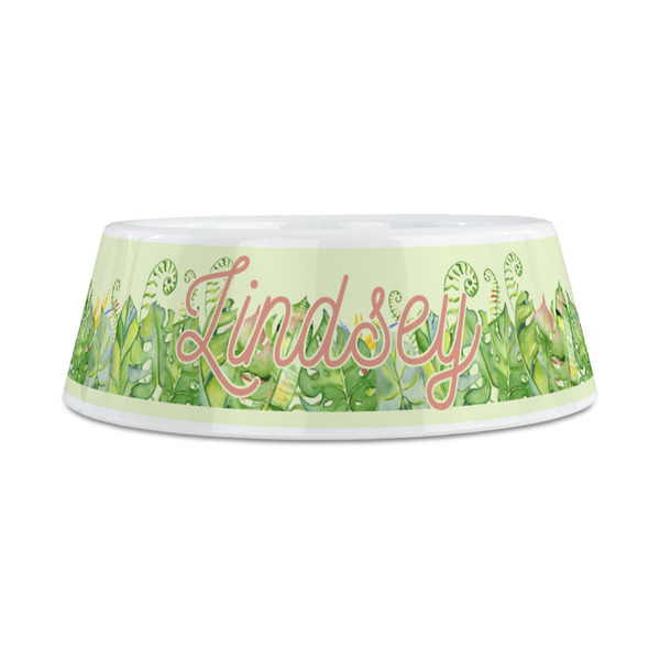 Tropical Leaves Border Plastic Dog Bowls - Medium - FRONT