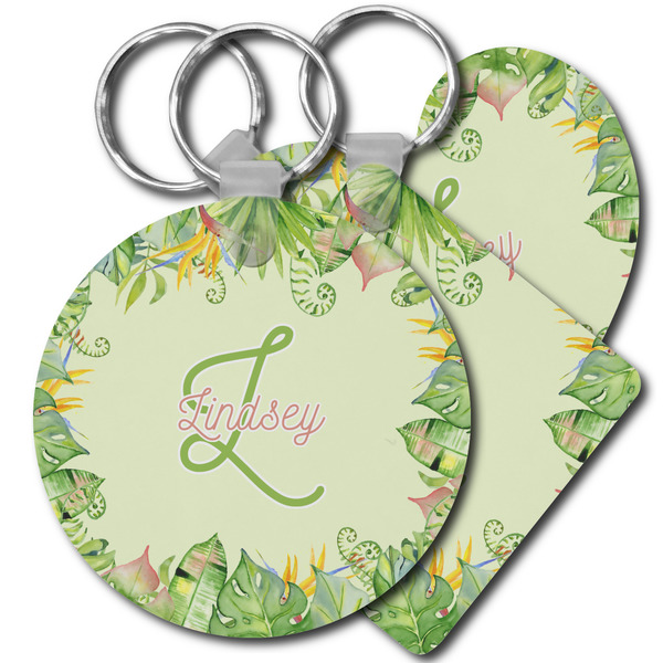 Custom Tropical Leaves Border Plastic Keychain (Personalized)