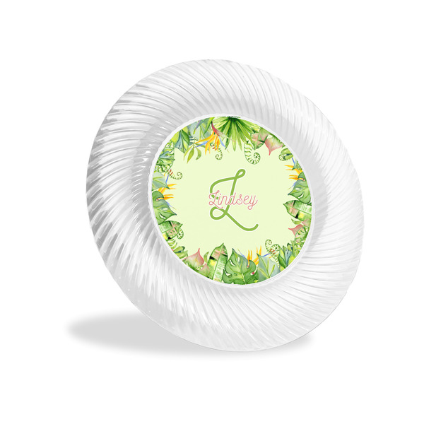 Custom Tropical Leaves Border Plastic Party Appetizer & Dessert Plates - 6" (Personalized)