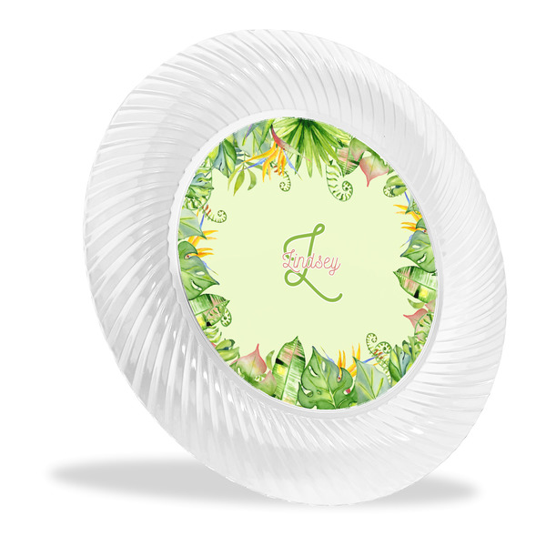 Custom Tropical Leaves Border Plastic Party Dinner Plates - 10" (Personalized)