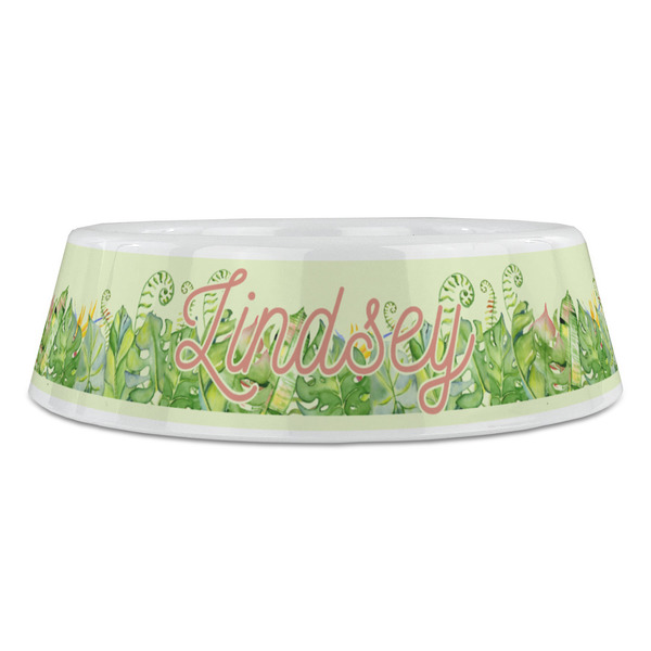 Tropical Leaves Border Plastic Pet Bowls - Large - FRONT
