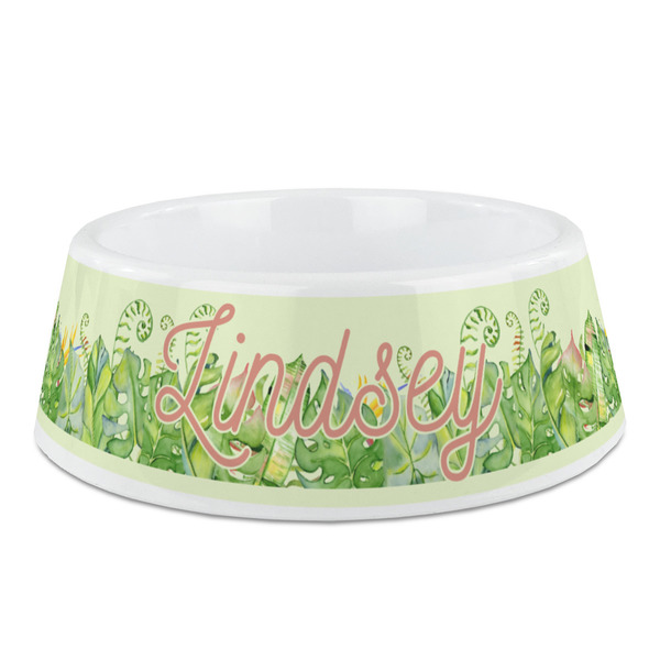 Custom Tropical Leaves Border Plastic Dog Bowl (Personalized)