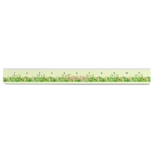 Tropical Leaves Border Plastic Ruler - 12" - FRONT