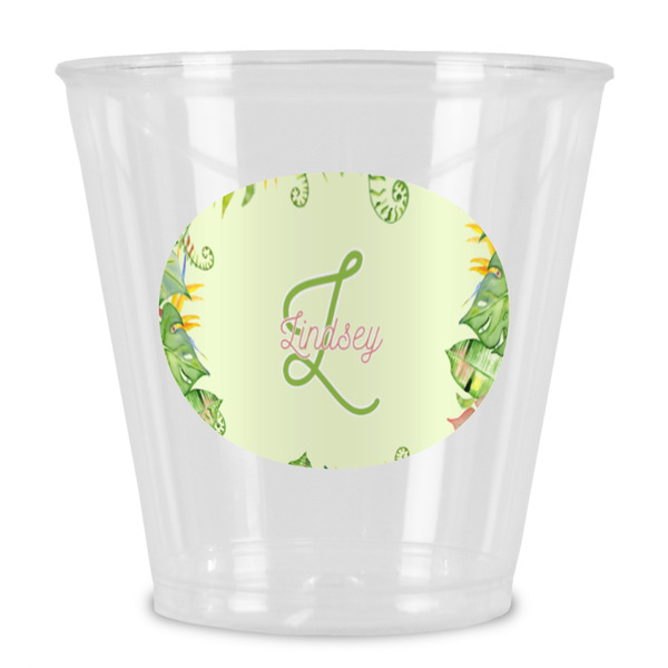 Custom Tropical Leaves Border Plastic Shot Glass (Personalized)