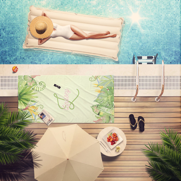 Tropical Leaves Border Pool Towel Lifestyle