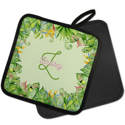 Tropical Leaves Border Pot Holder w/ Name and Initial