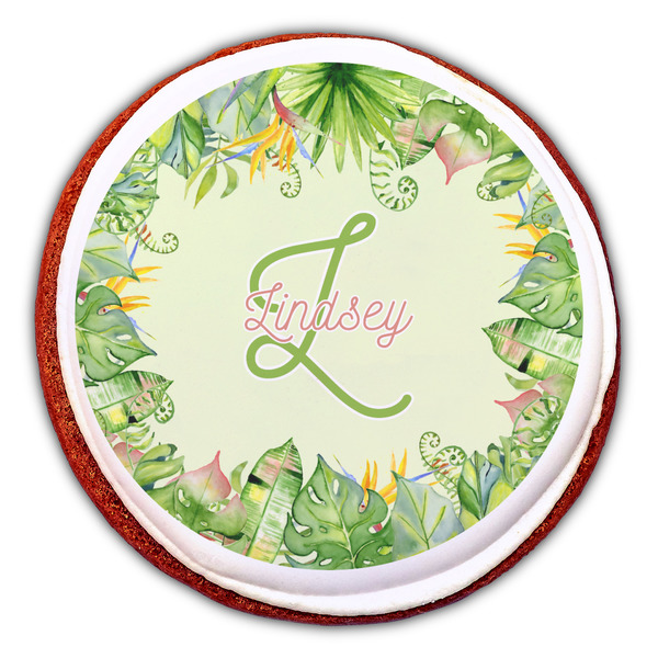Tropical Leaves Border Printed Icing Circle - Large - On Cookie