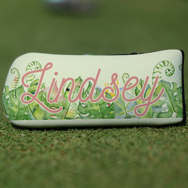 Custom Tropical Leaves Border Blade Putter Cover (Personalized)