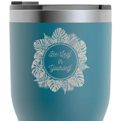 Tropical Leaves Border RTIC Tumbler - Dark Teal - Laser Engraved - Double-Sided (Personalized)