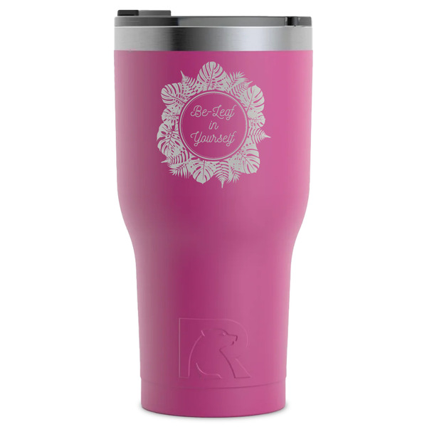 Custom Tropical Leaves Border RTIC Tumbler - Magenta - Laser Engraved - Single-Sided (Personalized)