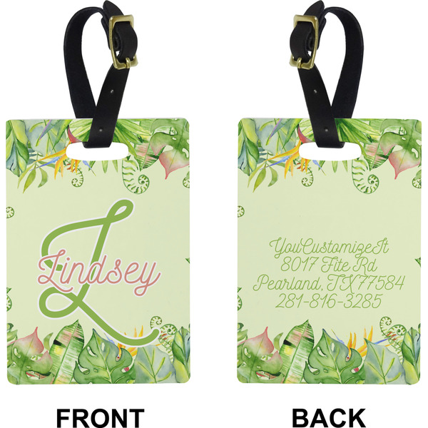 Tropical Leaves Border Rectangle Luggage Tag (Front + Back)