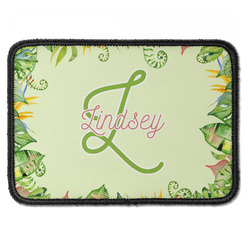 Tropical Leaves Border Iron On Rectangle Patch w/ Name and Initial