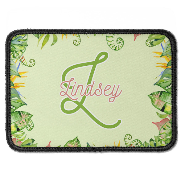 Custom Tropical Leaves Border Iron On Rectangle Patch w/ Name and Initial