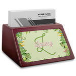 Tropical Leaves Border Red Mahogany Business Card Holder (Personalized)