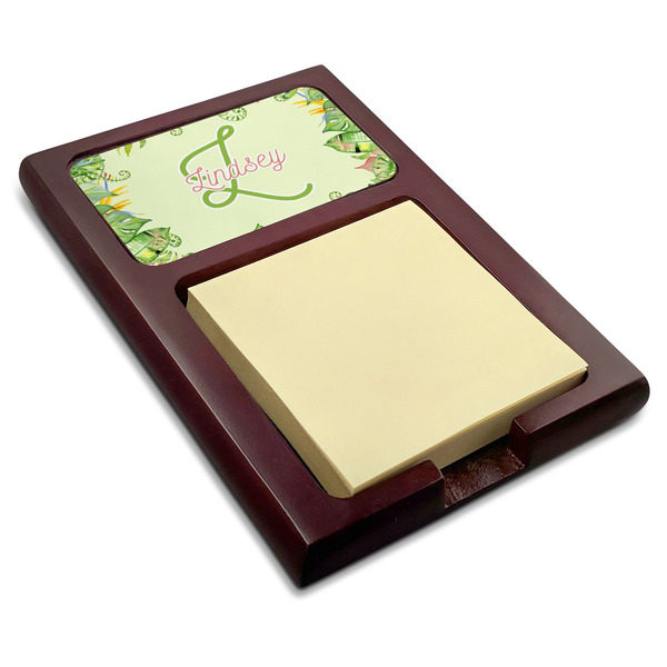 Custom Tropical Leaves Border Red Mahogany Sticky Note Holder (Personalized)
