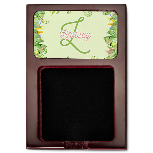 Tropical Leaves Border Red Mahogany Sticky Note Holder - Flat