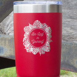 Tropical Leaves Border 20 oz Stainless Steel Tumbler - Red - Double Sided (Personalized)