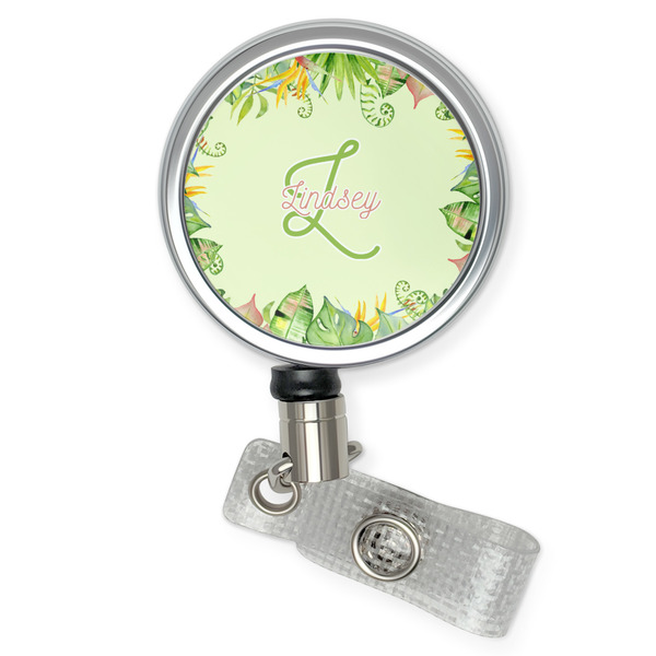 Custom Tropical Leaves Border Retractable Badge Reel (Personalized)