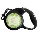 Tropical Leaves Border Retractable Dog Leash - Large (Personalized)