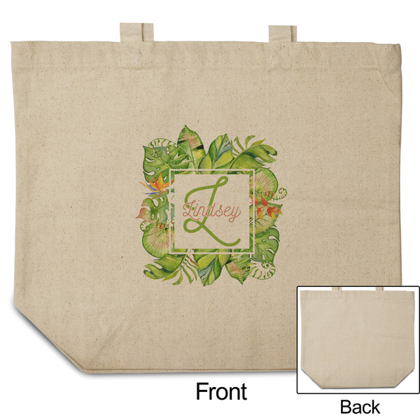 Tropical Leaves Border Reusable Cotton Grocery Bag - Front & Back View