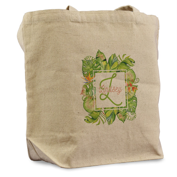 Custom Tropical Leaves Border Reusable Cotton Grocery Bag - Single (Personalized)