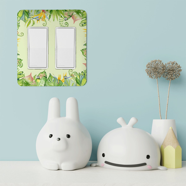 Tropical Leaves Border Rocker Light Switch Covers - Double - IN CONTEXT