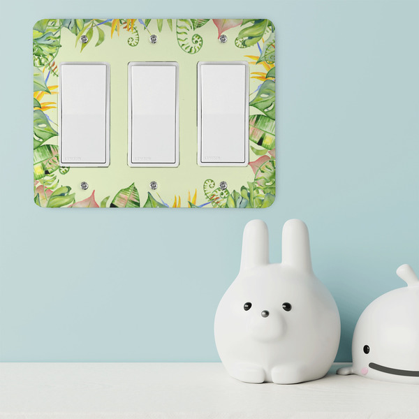 Tropical Leaves Border Rocker Light Switch Covers - Triple - IN CONTEXT