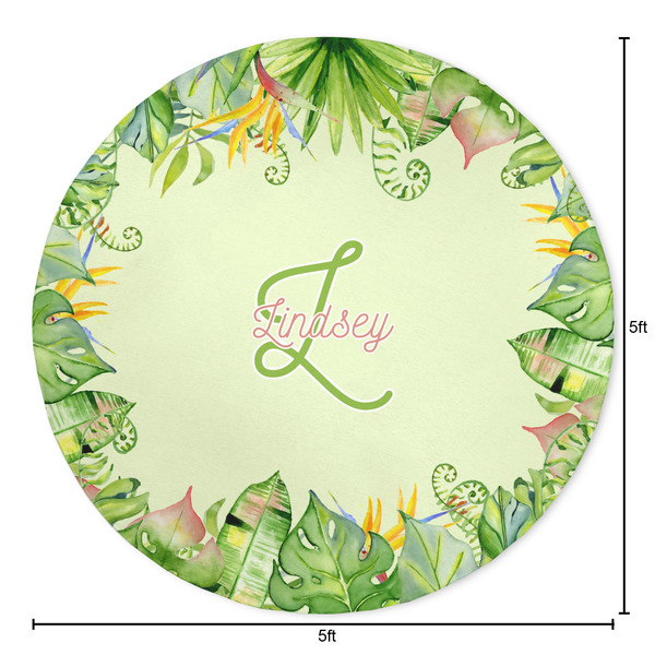 Tropical Leaves Border Round Area Rug - Size