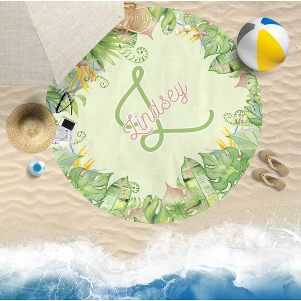 Tropical Leaves Border Round Beach Towel Lifestyle