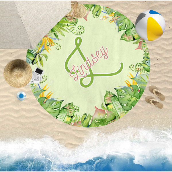 Tropical Leaves Border Round Beach Towel Lifestyle