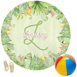 Tropical Leaves Border Round Beach Towel (Personalized)