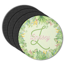 Tropical Leaves Border Round Rubber Backed Coasters - Set of 4 (Personalized)