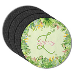 Tropical Leaves Border Round Rubber Backed Coasters - Set of 4 (Personalized)