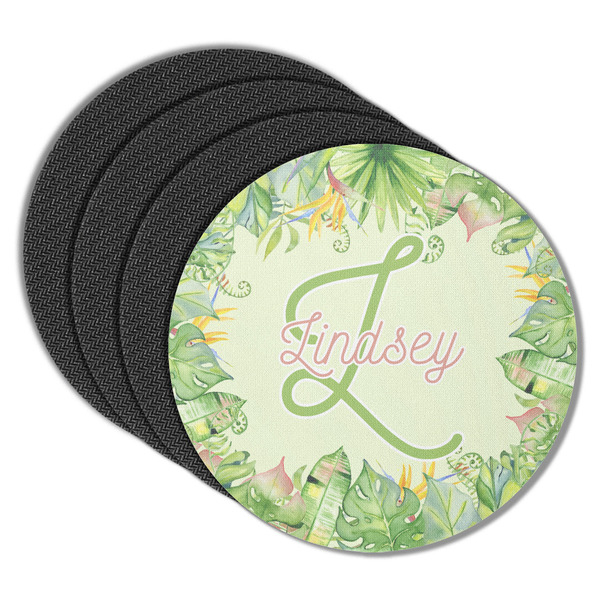 Custom Tropical Leaves Border Round Rubber Backed Coasters - Set of 4 (Personalized)